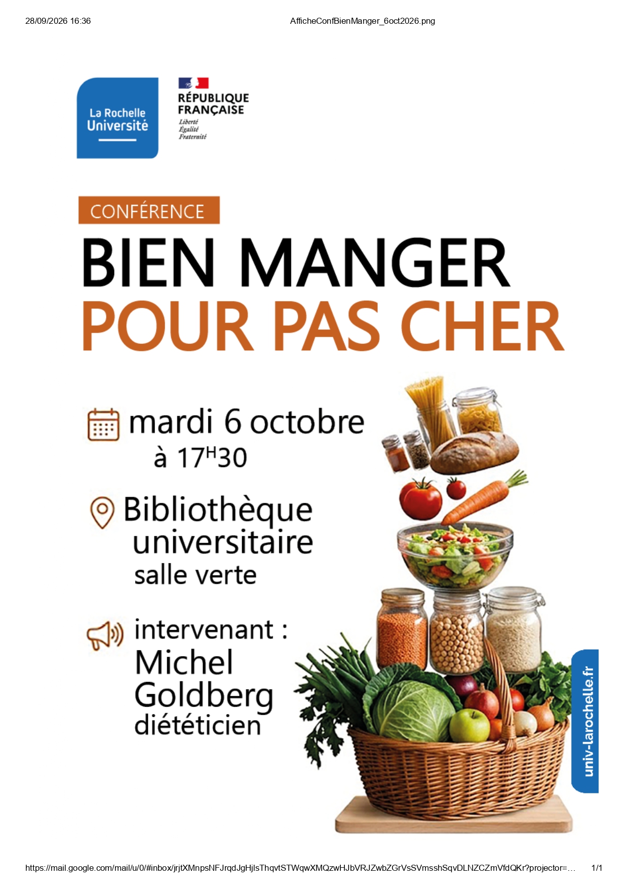 Affiche de l'événement Conférence « Bien manger pour pas cher »